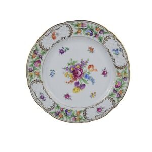 Schumann Germany Empress Dresden Flowers Porcelain Dinner Plate Gold Trim 10"